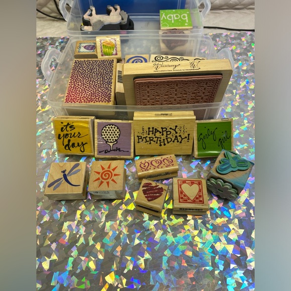 Rubber Stamp Lot Bundle w/ Craft Case Inkadinkado Greeting Card Stamps Some VTG - Picture 2 of 16